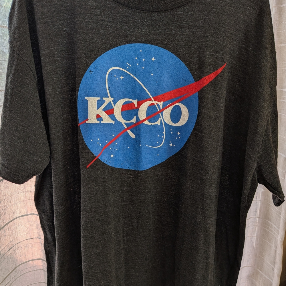 Black Graphic T-Shirt with Blue and Red Logo